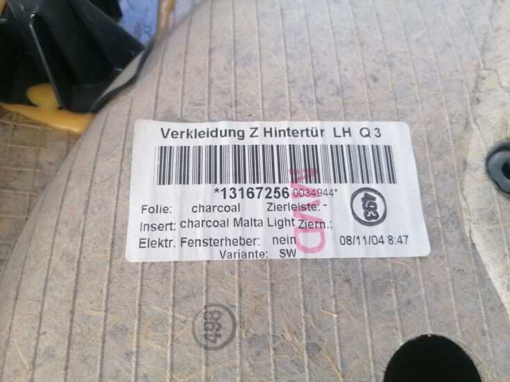 Aizmugurējo kreiso durvju apdare priekš OPEL ASTRA H 2005