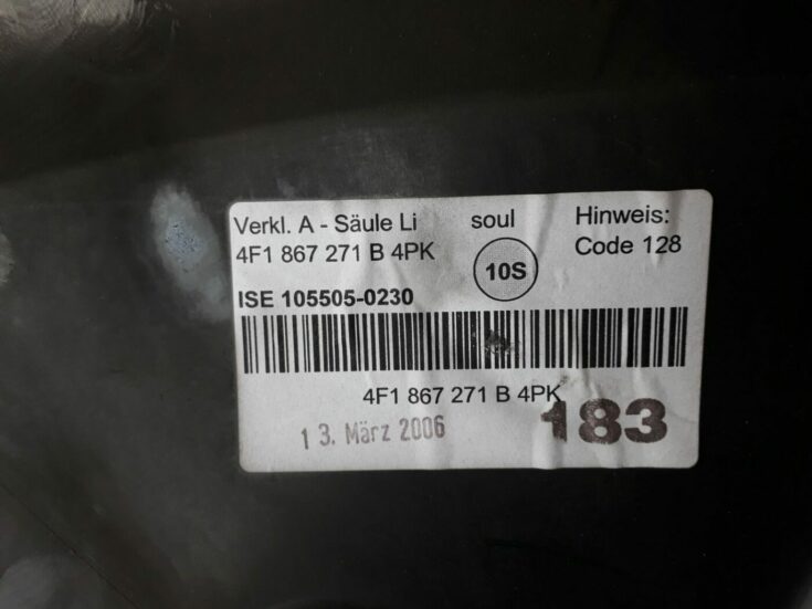 Sliekšņa priekšēja kreisa uzlika (salonā) priekš AUDI A6 AVANT 2006