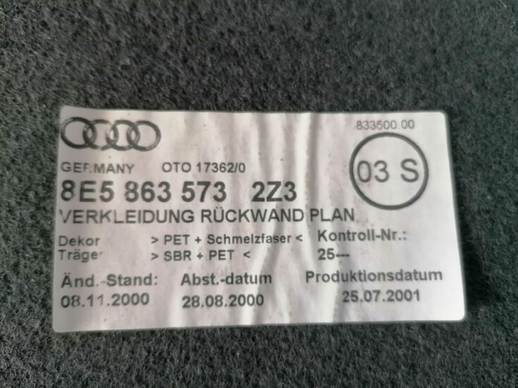 Bagāžnieka nodalījuma paklājs priekš AUDI A4 2001 SEDAN 5